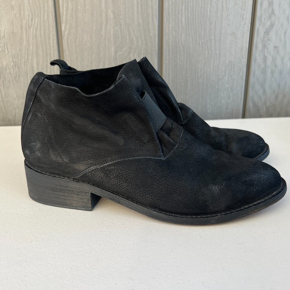 Eileen Fisher Leather Ankle Boots "Soul" Tumbled Black Nubuck Size 10